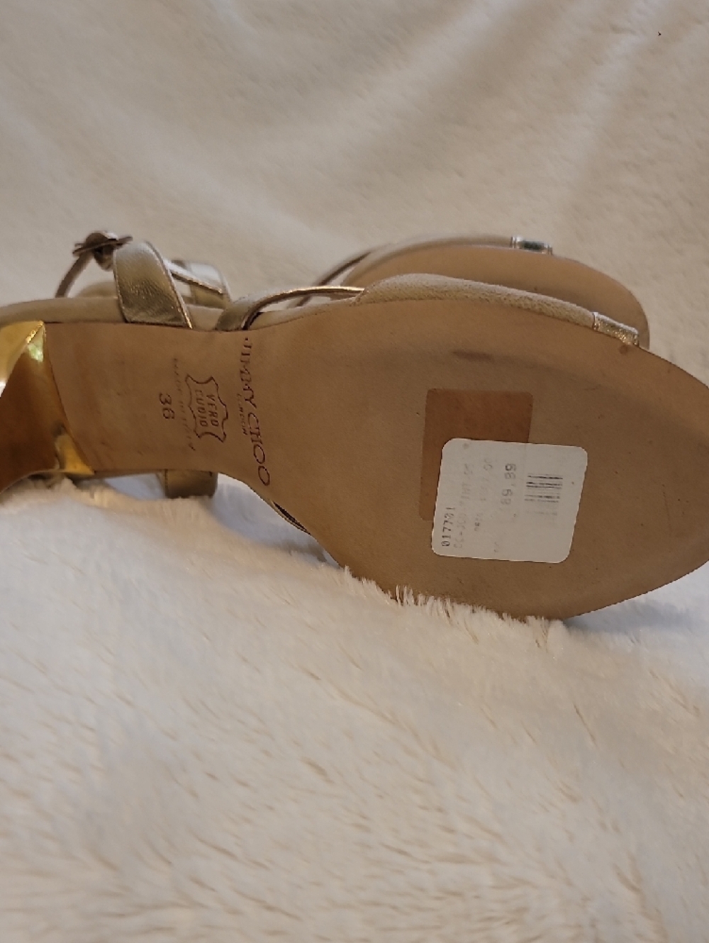 Jimmy Choo Metallic Gold Crisscross Slingback Heels - Picture 8 of 9